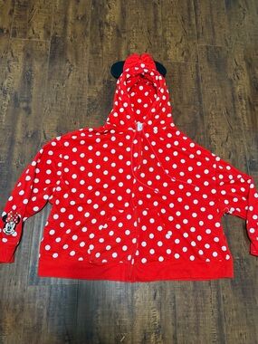 Women’s Disney Minnie Mouse Jacket Hoodie Sz 1x red and white polka dot